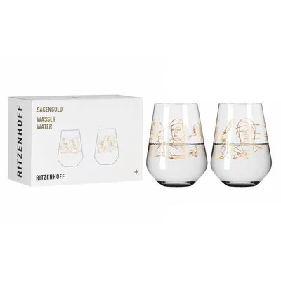 Immagine prodotto di Ritzenhoff Wasserglas 2er-Set Sagengold 001, Burkhard Neie, Kristallglas, 540 ml, 3421001