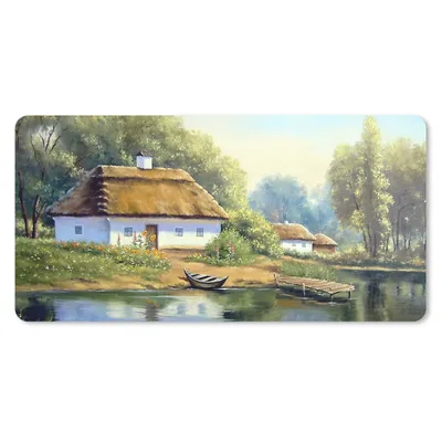 Produktbild von MuchoWow® Schreibtischunterlage Malerei - Haus - Natur - Wasser - Ölfarbe 80x40 cm - XXL Mauspad - Gaming Mauspad