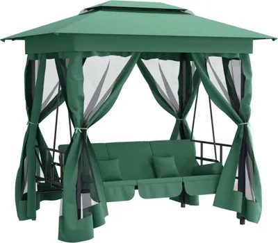 Produktbild von Gartenpavillon mit Hollywoodschaukel Grün Stoff & Stahl