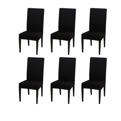 Produktbild von 6er Set Stretch Einfarbig Stuhlhusse, Moderne Elastische Stuhlbezug für Zuhause Küche Hotel, Schwarz