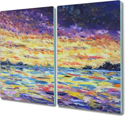 Produktbild von Coloray Herdabdeckplatte 2x30x52 cm Schneidebrett Kochplattenabdeckung Küchenbrett Hackbrett - Sonnenuntergang
