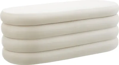 Image de Banc rembourré ALTU avec espace de rangement - Aspect velours crème/ blanc