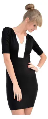 Produktbild von Damen Minikleid mit Kontrast-Ausschnitt – Figurbetontes Stretchkleid aus Viskose Schwarz XS/S