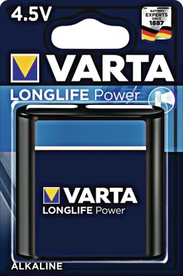 Produktbild von Varta Batterien 4,5V Flachbatterie, Blockbatterie, 1 Stück, Longlife Power, Alkaline, ideal für Lampen und energieaufwändige Geräte, Einwegbatterie, Alkali, 4,5 V, 1 Stück(e), Schwarz, China