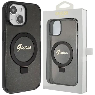 Produktbild von Guess Ring Stand Script Glitter Magsafe Case Für Iphone 13 / 14 / 15 - Schwarz