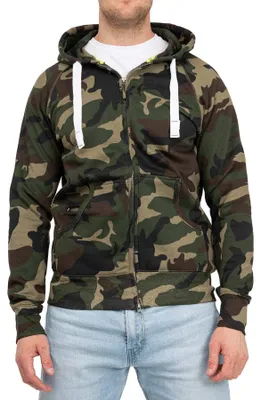 Produktbild von Mivaro Herren Sweatjacke Camouflage mit Kapuze Regular Fit Reißverschluss 70% Baumwolle 30% Polyester weich gefüttert pflegeleicht bequem ideal für Freizeit Outdoor und Arbeit