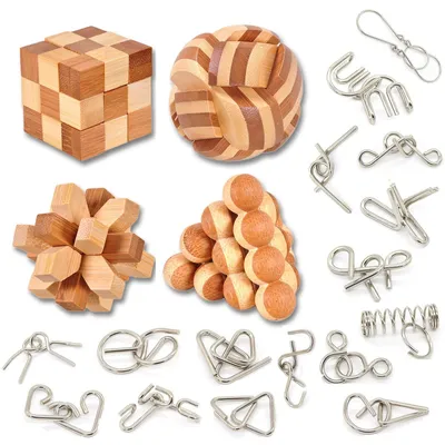 Immagine prodotto di Set di 20 puzzle in legno e metallo – Rompicapo per bambini e adulti