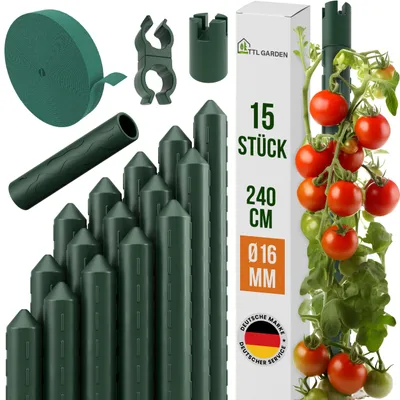 Produktbild von TTL GARDEN Rankstäbe 15er Set 240cm 16mm extra stabil + Clips + Band