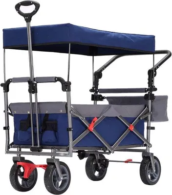 Produktbild von Kinderwagen mit Duwstang - Opvouwbarer Transportwagen - Kindertransportkar - Strandwagen - Kinderwagen mit Duwstang - Opvoubarer Kinderwagen