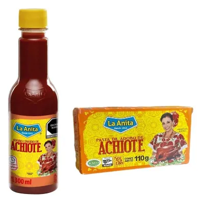 Immagine prodotto di Achiote liquido 300 ml e Pasta de Achiote Anita – 110 g (pasta di annatto)