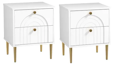 Image de Lot de 2 tables de chevet avec 2 tiroirs et pieds en acier pour chambre š€ coucher, salon - 40 x 35 x 50 cm, blanc