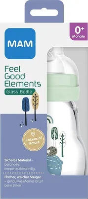 Immagine prodotto di Biberon MAM Feel Good in vetro (170 ml), biberon con apertura ampia, biberon stabile con tettarella misura 1, dalla nascita, orsetto/cane