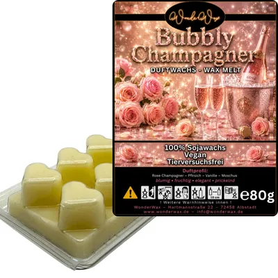 Produktbild von WonderWax Duftwachs Wax Melts für Duftlampe, 6 Herzen Duftmelt Wachsmelt Sojawachs Duftwachs Würfel für Raumdüfte, Wachs Duftöl Winter Indoor Schmelzen für Aromalampe Bubbly Champagne