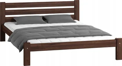 Obrázek produktu pro Jednolůžko Dřevěná postel z masivního borovicového dřeva, robustní konstrukce a silné nohy, 120x200, 210x132x72 cm, ořech