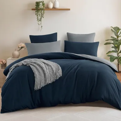 Productafbeelding van Wafelbeschermer voor bed, donkerblauw/grijs, 200x200 cm