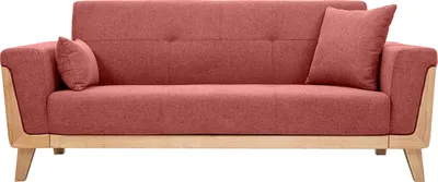 Produktbild von Miliboo - Skandinavisches Sofa aus terracottafarbenem Stoff mit Samteffekt und hellem Holz 3-Sitzer FJORD