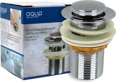 Produktbild von Aqua Waschbeckenventil mit Pop-Up-Abfluss 1 1/4 Zoll 8cm Chrom