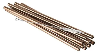 Produktbild von APS 93383 Trinkhalme, Edelstahl, 10er-Set, inkl. Reinigungsbürste, Ø 8 mm, Länge 21,5 cm, Kupfer-Look