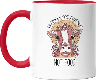 Produktbild von Animals Are Friends Not Food Tasse Rot Vegan Vegetarier Motiv Süße Kuh Geschenkidee Tierwohl Tierleid