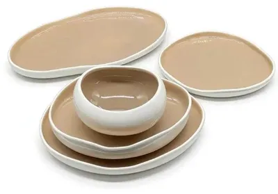 Image de Mulex Liva set de vaisselle en porcelaine 27 pièces beige et blanc pour 6 personnes