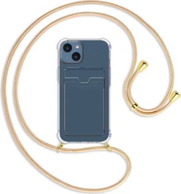 Produktbild von Handykette Backcover-Schutzhülle mit Band (Metall goldfarben) für Apple iPhone 14 (6.1'') - Goldkordel