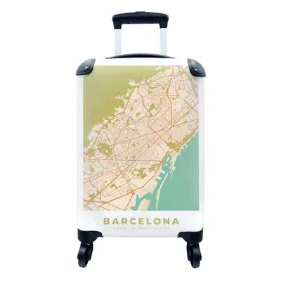 Produktbild von MuchoWow® Koffer Handgepäck Trolley Rollkoffer Kleine Reisekoffer mit 4 Rollen - Karte - Barcelona - Stadtplan - Vintage - Cabin Size < 55x40x23 cm & 55x40x20 cm - Fotokoffer - Kabinenkoffer - Boardgepäck - Reise-Box - Reisekoffer - Reisegepäck - Koffer mit Bild - Trolley für Kinder