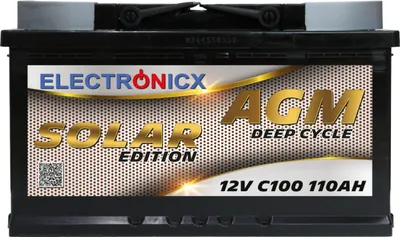 Immagine prodotto di Batteria AGM Electronicx Solar Edition 110AH - Batteria solare da 12V per impianti fotovoltaici, campeggio e sistemi off-grid