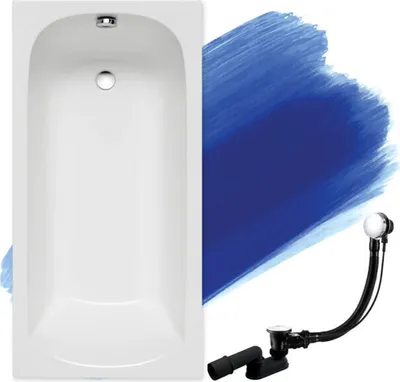 Zdjęcie produktu dla Wanna Akrylowa Zestaw 3w1 Prostokątna 130x70 Biała, Nowoczesny Chrom Premium Syfon i Nogi (stelaż) w komplecie | BADLAND CLASSIC