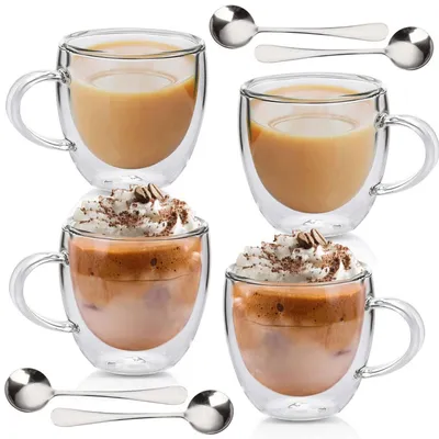 Produktbild von Latte Macchiato Gläser Set 4x 250ml doppelwandig mit 4 Silberlöffel