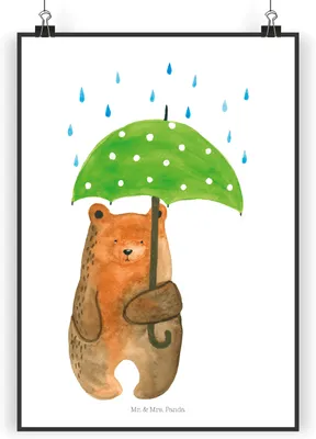 Produktbild von Mr. & Mrs. Panda Bild Bär Regenschirm DIN A3 - Weiß - Geschenk, Wandbild, Plakat, Pärchen, Liebeskummer, Deko, Teddy, wanddeko, drucke, Spruch, Familie, Freunde, Liebe