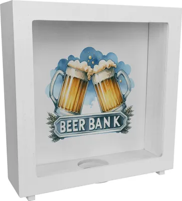 Produktbild von Bier Rahmen Spardose aus Holz mit Spruch Beer Bank
