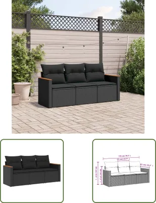 Produktbild von The Living Store 3-tlg. Garten-Sofagarnitur mit Kissen Schwarz Poly Rattan