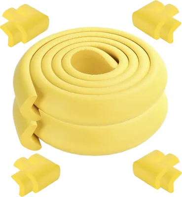Obrázok produktu pre [2-pack] 2 metre dlhé chrániče okrajov stola Baby Proector + 8 rohov (žlté) Mäkké netoxické a šetrné k životnému prostrediu
