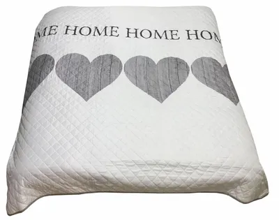 Produktbild von Bettüberwurf Tagesdecke 220x240 cm Home Weiß Grau Herzen Raute Gesteppt XXL Wohndecke