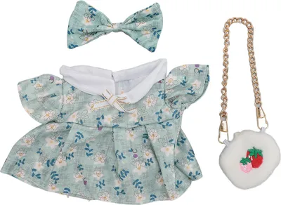 Produktbild von Plüsch Puppenkleidung, Baumwolle und Stoff, Fliege, 20 cm Plüsch Puppen Outfit mit Erdbeer Tasche, Ideal zum Spielen und Verschenken