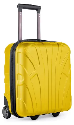 Produktbild von Underseat Kabinentrolley 45x36x20 cm Hartschalen Bordcase ABS leicht 30 L mit 2 Rollen Teleskopgriff kleines Handgepäck für easyJet Kurztrip Flug Bahn Auto Reise, Gelb