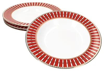 Obrázek produktu pro 4x Polar Train polévkový talíř 160 ml porcelánový hluboký talíř pro 4 osoby červeno-zlatý