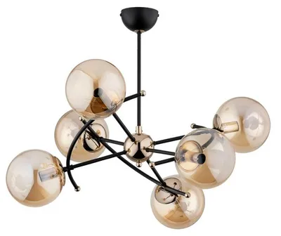 Obrázek produktu pro Závěsné svítidlo KOSMITO v černé, zlaté a jantarové barvě, 6xE14x40W, sklo, rozměry: 59x61x61 cm, IP20, Alfa