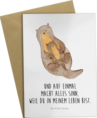 Produktbild von Mr. & Mrs. Panda babykarte Otter Kind - Weiß - Geschenk, einladungskarten, Mama, Tochter, osterkarte, Baby, osterkarten, Mutter, weihnachtskarten, valentinstagskarte