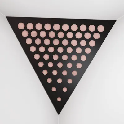 Zdjęcie produktu dla Zestaw 2 sztuk – pochłaniacz basów do narożników sufitu „Triangle-F“ | Pianka akustyczna w kształcie piramidy z laminowaną płytą HDF i obiciem z tkaniny [ROUNDS – czarny | różowy]