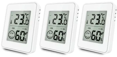Produktbild von Miraval Digitales Thermometer Hygrometer Weiß – Temperatur & Luftfeuchtigkeit, Komfortindikator Smileys, Magnet & Aufsteller, °C/°F Anzeige