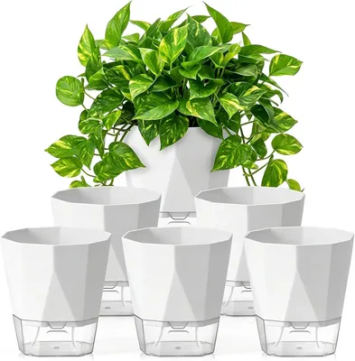 Productafbeelding van Bloempotset met irrigatiesysteem, 6-delig, 17x19 cm, geschikt voor binnen en balkon