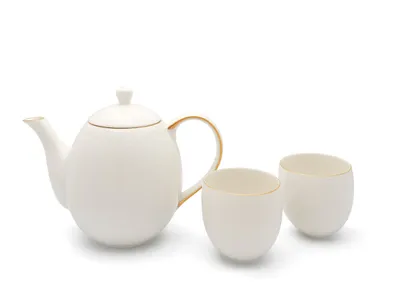 Produktbild von Bredemeijer Teeset Canterbury aus Porzellan mit Goldrand, Teekanne 1,2 L, Teebecher 280 ml