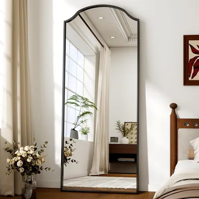 Produktbild von Koonmi Ganzkörperspiegel Bogen 165 x 60 cm Schwarz, stabiler Rahmen, mit Ständer, zum Anlehnen oder Aufhängen, stabiler Rahmen, Sicherheitsglas