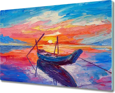 Produktbild von Coloray Küchenbrett Kochplattenabdeckung Hackbrett Schneidebrett Herdabdeckplatte 80x52 cm - Boot Sonnenuntergang