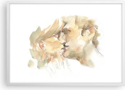 Produktbild von Gerahmtes Poster - Weißer Rahmen - Kuss Paar Liebe - 70x50 cm - Wand Bild - Wanddeko - Wandbilder - Kunstposter - Wandposter - Bilderrahmen - Bilder - Kunstdruck - Wanddekoration - P2WAA70x50-5005