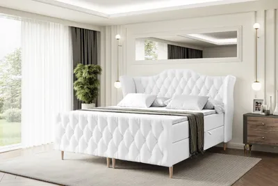 Produktbild von ALTDECOR Boxspringbett mit Holz Füßen, Matratze und Lattenrost, Topper, Fußteil, Polsterbett mit Bettkasten, Bett mit Stauraum H4-Matratze, Doppelbett - VILA-FD-Z - 140x200 - Weiß Kunstleder
