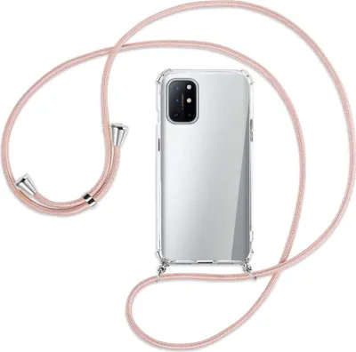 Produktbild von Handykette Backcover-Schutzhülle mit Band (Metall silberfarben) für OnePlus 8T - roségold