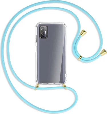 Produktbild von Handykette Backcover-Schutzhülle mit Band (Metall goldfarben) für HTC Desire 21 Pro - himmelblau