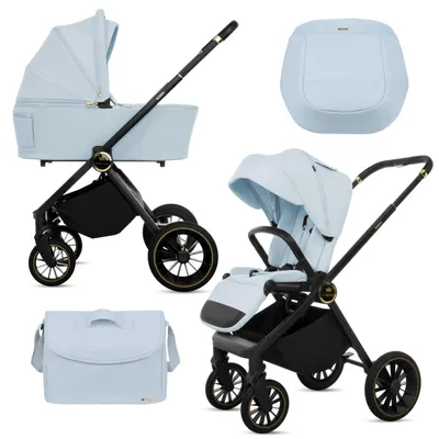 Zdjęcie produktu dla BabyLux® Wielofunkcyjny Wózek Dziecięcy 2w1 ROSSO, Kolor Niebieski, Gondola i Spacerówka z Akcesoriami, Lekki i Kompaktowy, Składany Aluminiowy Stelaż
